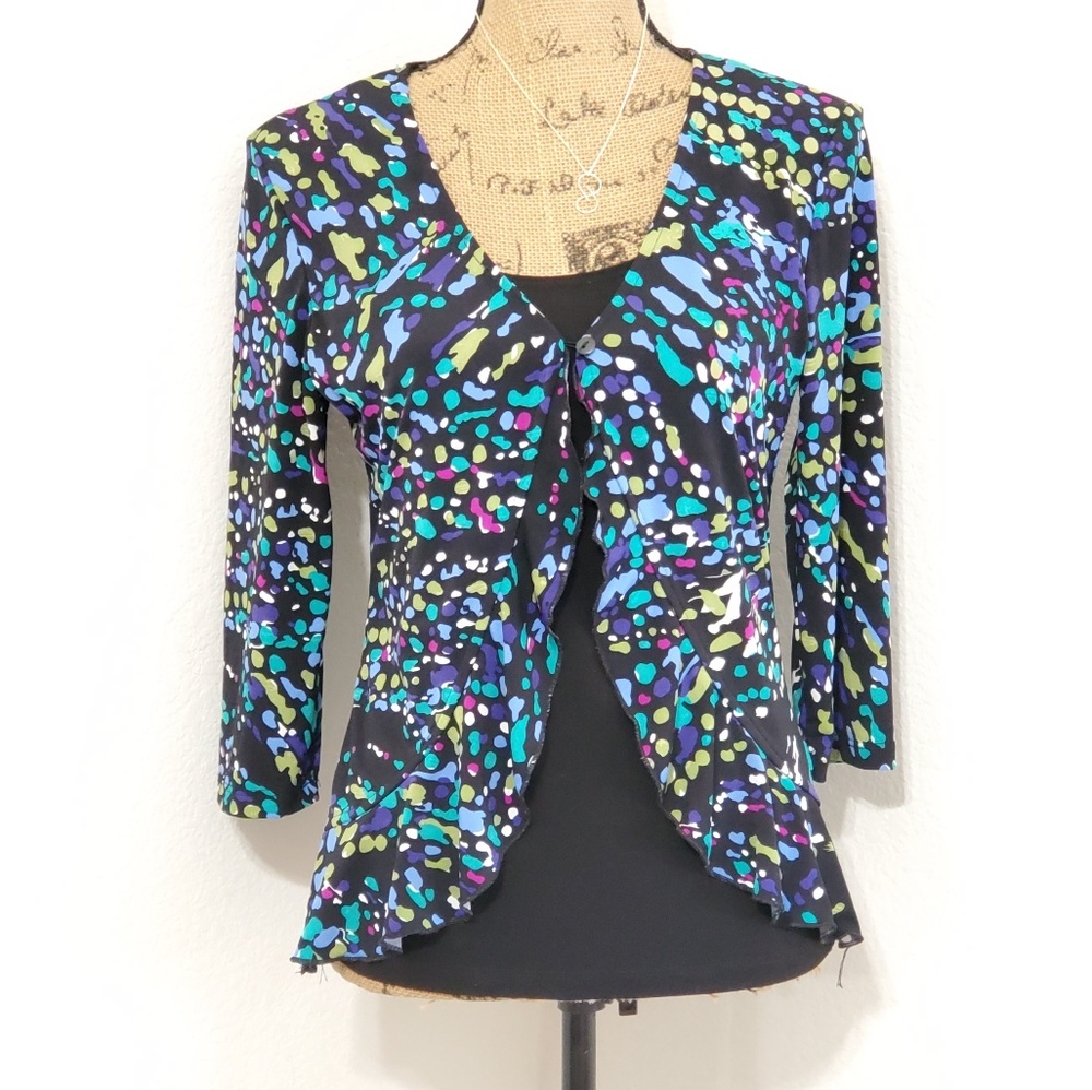 Passports Abstract Multicolor print top Black Under Top S